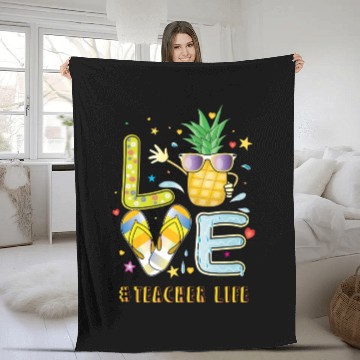Discover Teacher Life Pineapple Sunglasses Flip Flop Fleece Blankets