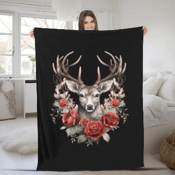Discover Gothic Deer Forest Animals Roses Fleece Blankets
