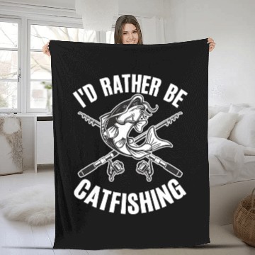 Discover Id Rather Be Catfishing Catfish Angler Noodler Fleece Blankets
