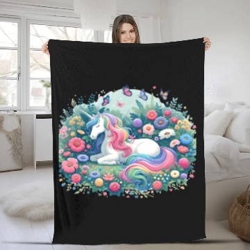 Discover Botanist Unicorn in a Magical Garden Fleece Blankets