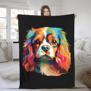 Discover Watercolor Colorful Cavalier King Charles Spaniel Fleece Blankets