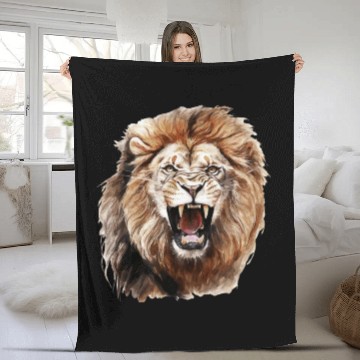 Discover Roaring Lion Watercolor Painting Portrait Fleece Blankets