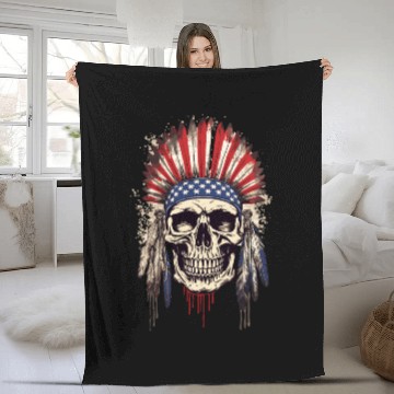 Discover Skull Indian Chief Native American USA Fleece Blankets