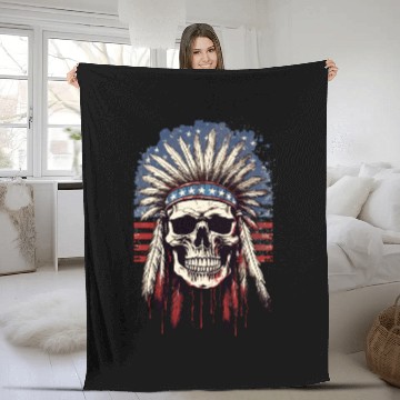Discover Skull Indian Chief Native American USA Fleece Blankets