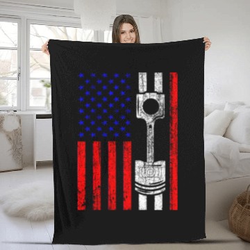 Discover American Flag Piston Muscle Car Patriotic Vintage Fleece Blankets