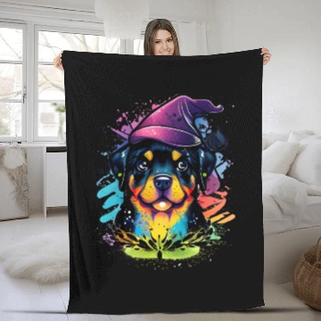 Discover Colorful Kawaii Rottweiler Wizard Fleece Blankets