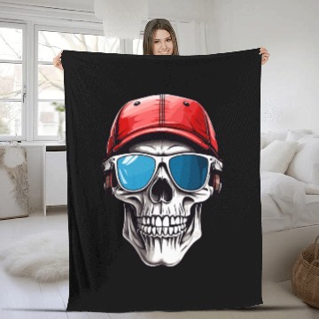 Discover Skull Sunglasses and Baseball Cap Fleece Blankets Design