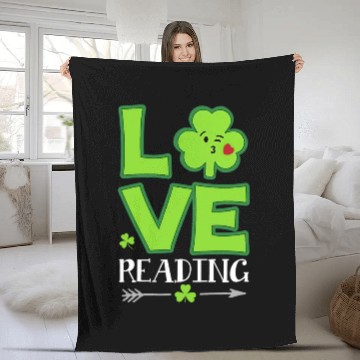 Discover Love Shamrock Reading Teacher Funny St Patricks Da Fleece Blankets