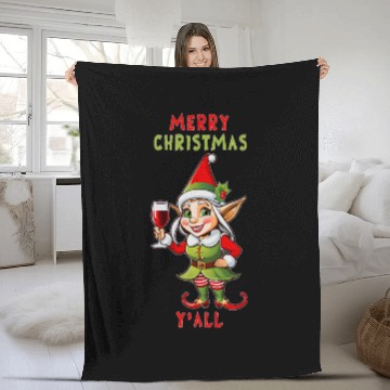 Discover Female elf Merry Christmas Y all 2 Fleece Blankets