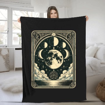 Discover Tarot Card Vintage Moon Phase Astrology Tarot Fleece Blankets