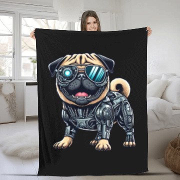 Discover Pug Cyborg - Bionic Robot Dog Fleece Blankets