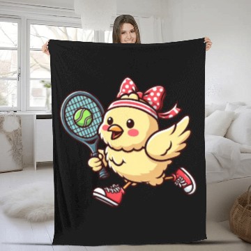 Discover Chicken & Chick Tennis - Funny Comic Design for Fleece Blankets