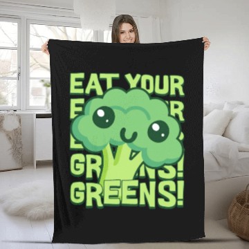 Discover Eat Your Greens! Kawaii Broccoli Fleece Blankets