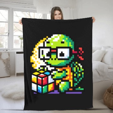 Discover Rubik's Cube & Pixel Turtle - A Brainy Challenge Fleece Blankets