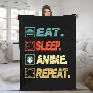 Discover Eat Sleep Anime Repeat Ramen Kawaii Japanese Manga Fleece Blankets