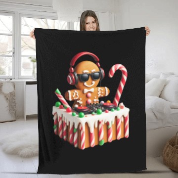 Discover Gingerbread DJ Booth Christmas Holiday Candy Cane Fleece Blankets