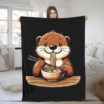 Discover Sweet Otter Eats Ramen Noodles Otters Ramen Fleece Blankets