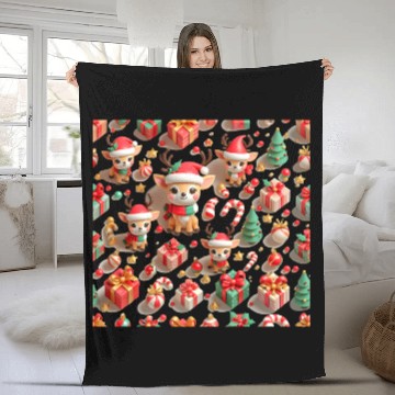 Discover Cute Christmas deer pattern Fleece Blankets
