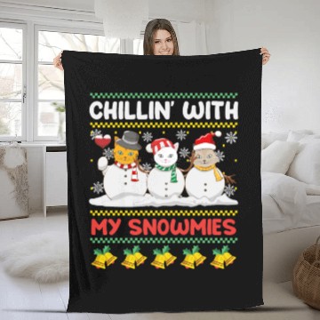 Discover Snowmen Chilling with my Snowcats Snow Fleece Blankets