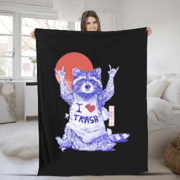 Discover I Love Trash Cute Funny Metal Raccoon Gift Fleece Blankets