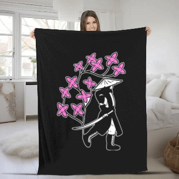 Discover Samurai Sakura Tree Chinese Warrior Gift Fleece Blankets