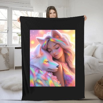 Discover Rainbow Friends - White Wolf and Girl Fleece Blankets