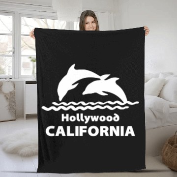 Discover Hollywood California Dolphins Souvenirs Gifts Fleece Blankets