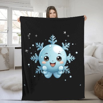 Discover A cute kawaii style snowflake with a smiling face Fleece Blankets