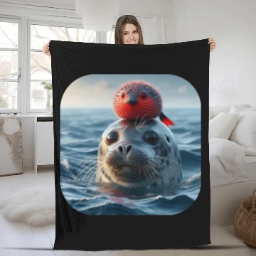 Discover Seal and pufferfish friends from the ocean Fleece Blankets