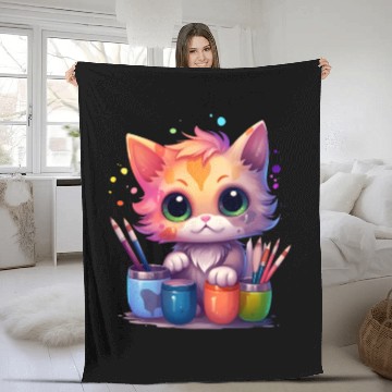 Discover cute painting cat Fleece Blankets