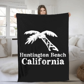 Discover Huntington Beach California Palm Tree Souvenirs Fleece Blankets