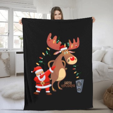 Discover Christmas Lights Dabbing Santa Dancing Rudolph Fleece Blankets
