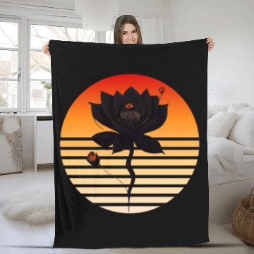 Discover Black rose with sunset colors Fleece Blankets