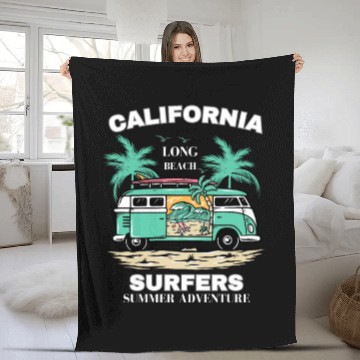 Discover Men's And Women's California Long Beach Print Fleece Blankets