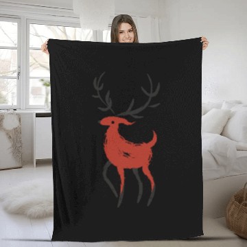 Discover Red and Black Japanese Ink style Reindeer Fleece Blankets