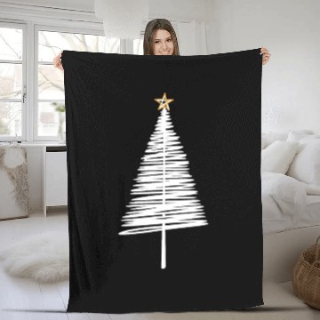Discover White Christmas Tree Brushstroke with Golden Star Fleece Blankets