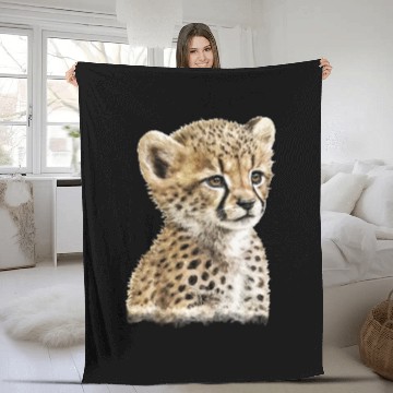 Discover Baby Cheetah Watercolor Painting Portrait Fleece Blankets