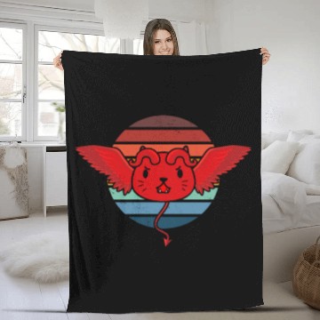 Discover Cute Devil Cat Retro Fleece Blankets