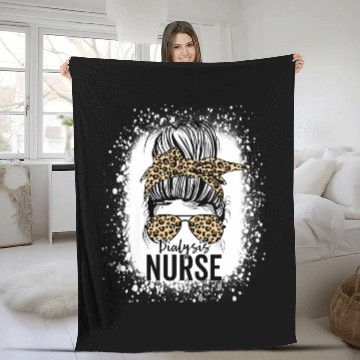 Discover Dialysis Nurse Appreciation Messy Bun Dialysis Fleece Blankets