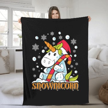 Discover Wintertime Snownicorn Snowflakes Unicorn Fleece Blankets