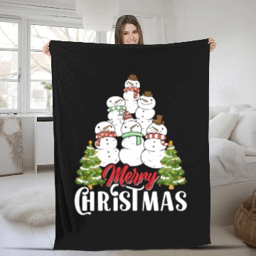Discover Merry Christmas Snowmen Christmas Tree Fleece Blankets