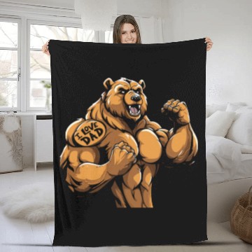 Discover Brown Bear Biceps Tattoo I Love Dad Fleece Blankets
