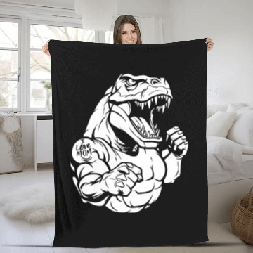 Discover T Rex Dinosaur Biceps Tattoo I Love Mom Fleece Blankets