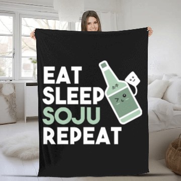 Discover Eat Sleep Soju Repeat Funny Soju Drinking Korean Fleece Blankets