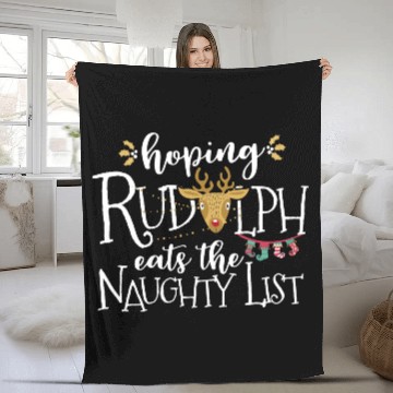 Discover Hoping Rudolph Eats The Naughty List Funny Xmas Fleece Blankets