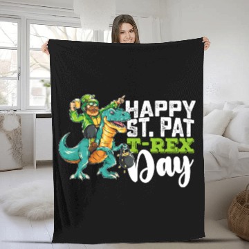 Discover Happy St Patrick's Day Pat T Rex Dinosaur Fleece Blankets