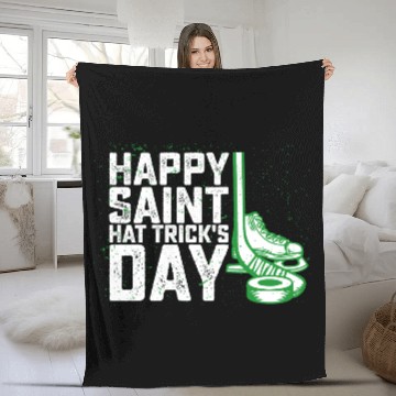 Discover Happy Saint Hat Trick's Day Ice Hockey St Patricks Fleece Blankets
