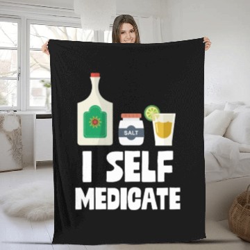 Discover I Self Medicate Tequila Bottle Lime Salt Shot Pun Fleece Blankets