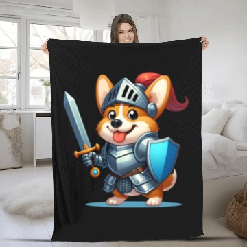 Discover Corgi in knight armor Fleece Blankets