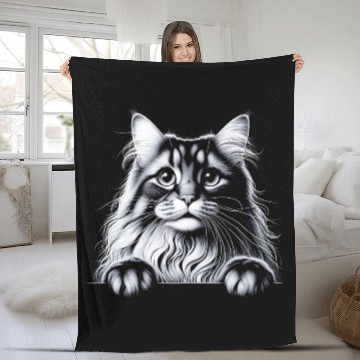Discover More Treats persian 2- Cute realistic cat drawing Fleece Blankets